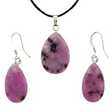 Purple Quartz Pear Drop Pendant and Earrings Set - Pendant (15x22mm), Earrings (12x20mm) - Adjustable Cord Necklace
