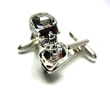 Red Crystal Eye Silver Skull Cufflinks w/ Gift Box