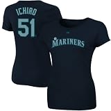 MLB Majestic Ichiro Suzuki Seattle Mariners #51 Ladies Player T-Shirt - Navy Blue (Large)