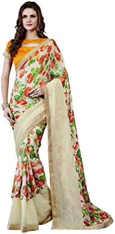 Vipul Indian, Pakistani &amp; Bollywood Designer Georgette White Orange Embroidred Saree