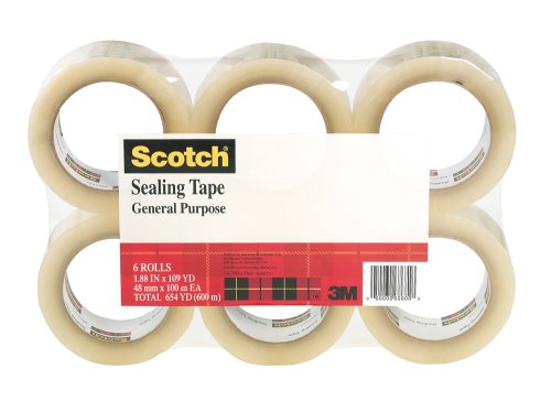 Scotch Sealing Tape Clear 1.88 in x 100m 6 pack