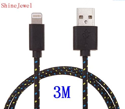 iPhone 6 cable, iPhone 5 Cable, ShineJewel(TM) 1 PCS DIY 3M 10Ft Extra Long New Ruggedized Braided Fabric Design High Quality For iPhone 6 iPhone 6 Plus iPhone 5 cable - Extra Long iPhone 6 iPhone 5 5S 5C iPad 4 ipad mini iPod Touch Nano 7th Gen - 8 pin to USB Data Sync Transfer cable - iPhone 6 cable, iPhone 5 Cable, 10Ft - 10ft iPhone 6 iPhone 5 Charger-Black