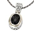 925 Silver & Faceted Onyx Oval Pendant with 18k Gold Accents