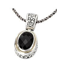925 Silver & Faceted Onyx Oval Pendant with 18k Gold Accents