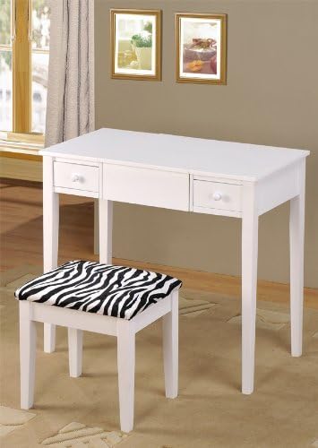 Contemporary Vanity Set with Flip Mirror Top and Zebra Print Stool White Finish