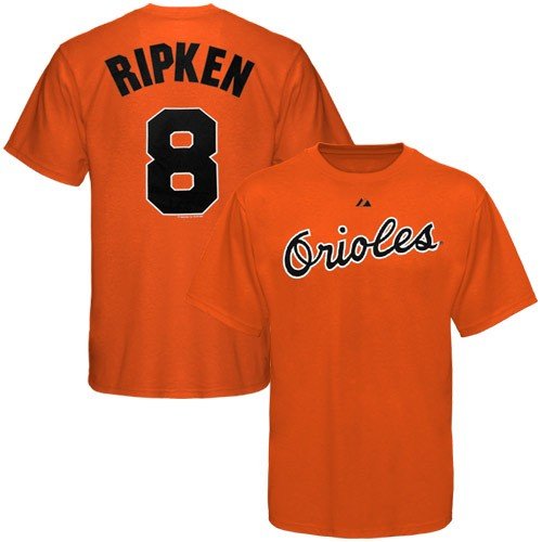 Majestic Baltimore Orioles #8 Cal Ripken Jr. Youth Orange Cooperstown Player T-shirt (Large)