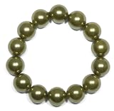 14mm Dyed Green Mother of Pearl Beaded Stretch Bracelet, 7