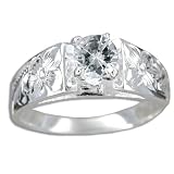 Sterling Silver Hawaiian Plumeria Hand Carved CZ Ring