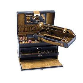 Medium sized jewelery case in lapis coloured leather with removable travel portion by Wolf... by 