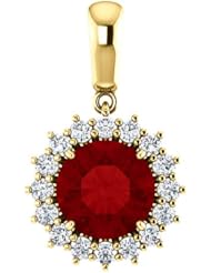 14K Yellow Gold 8.00mm Round Cut Chatham Created Ruby and Diamond Pendant -- LIFETIME WARRANTY