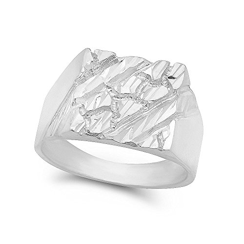 Men's Large Chunky .925 Sterling Silver Lucky Square Nugget Ring