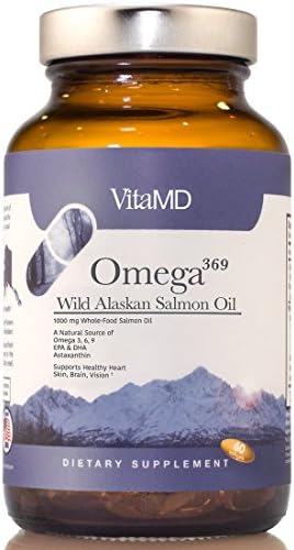 Whole Food Fish Oil, Wild Caught Alaskan Salmon | An All Natural Source of Essential Fatty Acids, Omega 3, EPA, DHA and Astaxanthin (180 count) | A Pharmaceutical Grade Supplement in 180 1000mg Burpless Softgel Capsules | VitaMD