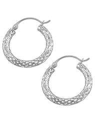 14 Karat White Gold 3x21mm Diamond Cut Mesh Hoop Earrings