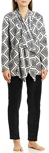Body Touch Women's Micro Fleece Lounge Set - Black, Black/White Aztec, Large