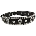28 Inch Black Leather Skull Studded Dog Collar Large