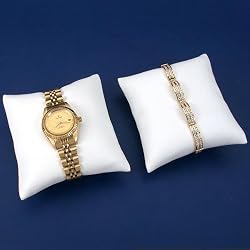 2 White Leather Bracelet Watch Pillow Jewelry Displays 3"