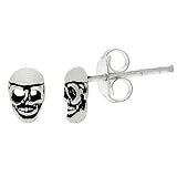 Sterling Silver Small Skull Head Cool Hip Gothic Style Stud Earrings