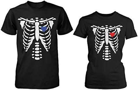 Skeleton X-Ray Hearts Matching T-Shirts For Couples - Halloween Horror Shirts Black Size XS for Women