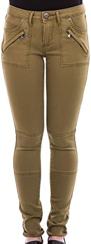 Hidden Fashion Womens Ladies Mid Rise Colour Wash Khaki Safari Skinny Jeans [KHAKI_6]