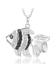 Sterling Silver Black and White Diamond Accent Fish Pendant