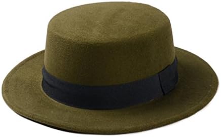 ZHENXIA Women Men Vintage Church Flat Top Wool Felt Bowler Bucket Pork Pie Hat (#11 Army Green)