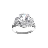 Rhodium Plated Sterling Silver Oval White CZ with Oval Side Stones Ring Size 7