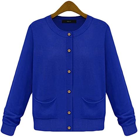 YMG Women's Crewneck Ribbed Button Up Knitted Cardigan Sweater L Blue