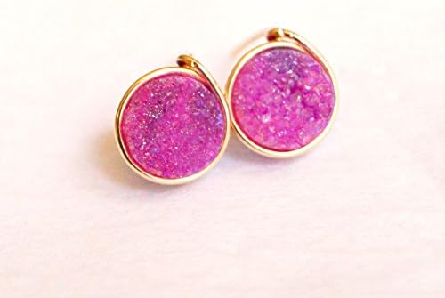 Pink Druzy Quartz Stud earrings -Pink Gold Filled studs