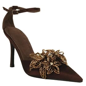 Satin, Beaded Flower decore, 3.75" Heel - Evening Shoes - Amy Shoe