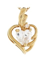 10k Gold Heart White CZ April Birthstone Charm Pendant
