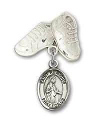 Sterling Silver Baby Badge with St. Remigius of Reims Charm and Baby Boots Pin