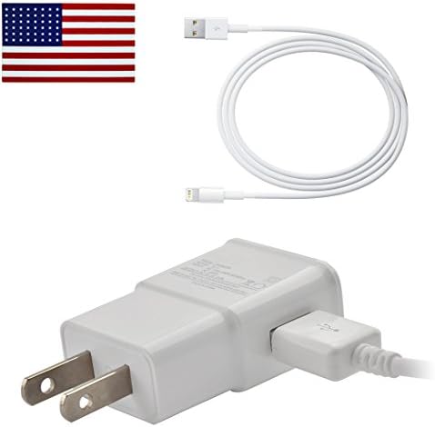 2 Amp Rapid Wall Charger &amp; 8 Pin Data Cable for Apple iPhone 6 6 Plus 5 5S 5C, iPad 4 Air 1 Air 2 &amp; iPad Mini 1 2 3 Bundle -Bulk Packaging- w allsales1955 Brand American Flag Sticker (White)