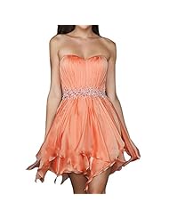 Strapless Polyester Pleated Asymmetric  Lace-Up Tiered Sweetheart Cocktail Homecoming Dress/Bridesmaid Dress/Prom Dress/Party Dress  With Rhinestones