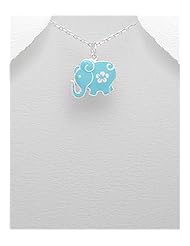 Elephant Colored Enamel Pendant Necklace In 92.5 Sterling Silver