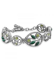 MMA Silver - 7.75 inch Ornate Malachite and Peridot Toggle Bracelet