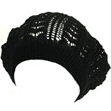 New Light Crochet knit Vented Beret tam slouch beanie hat cap, Black