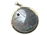 Black and White Mother Of Pearl Large Ying-Yang Pendant, 14k Gold