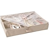 StorageManiac Underbed 12-Pair Shoe Organizer with Clear Cover, 12-Compartment Sturdy Underbed Storage Bag, Shoe Storage with Secure Zipper Closure