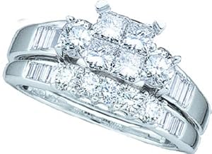 Ladies 10k White Gold 1 Ct Princess Cut Diamond Wedding Engagement Bridal Ring Set