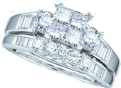 Ladies 10k White Gold 1 Ct Princess Cut Diamond Wedding Engagement Bridal Ring Set Ladies 10k White Gold 1 Ct Princess Cut Diamond Wedding Engagement Bridal Ring Set