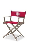 Telescope Casual Heritage Dining Height Director Chair, Rustic Grey Finish with Marine Red and White Motif Cover