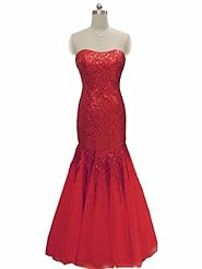 Strapless Mermaid Floor Length Natural   Waistline Lace Sequined Sweetheart Prom Dress 