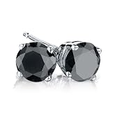 1/2 Carat Black Solitaire Diamond Stud Earrings in 14K White Gold
