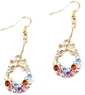 Suppion Women Shiny Colorful Bow Bling Rhinestone Crystal Bead Wreath Earrings
