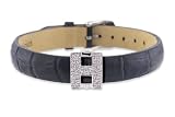 41rBSVSzgeL. SL160  Diamond Clip On Initial letter H with Black Leather Bracelet