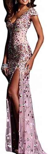 IBEAUTY DRESS Sexy V-neck Beading Slim Long Prom Dress Pink US 10