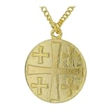 Cross. Jerusalem 14k Gold Plate Pewter Pendant with Bright Cut Accetns on 18stainless Steel Necklace Chain