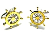 Boat Wheel Cufflinks : Two Tone Gold & Silver w/Gift Box