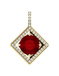14K Yellow Gold 8.00mm Round Cut Chatham Created Ruby and Diamond Pendant