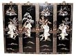 Oriental Black Lacquer Wood Wall Panels, Four Chinese Ladies - Hand Painted, Mother of Pearl Shell